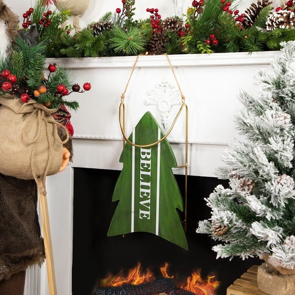 Wooden Believe Christmas Snow Sled Decoration