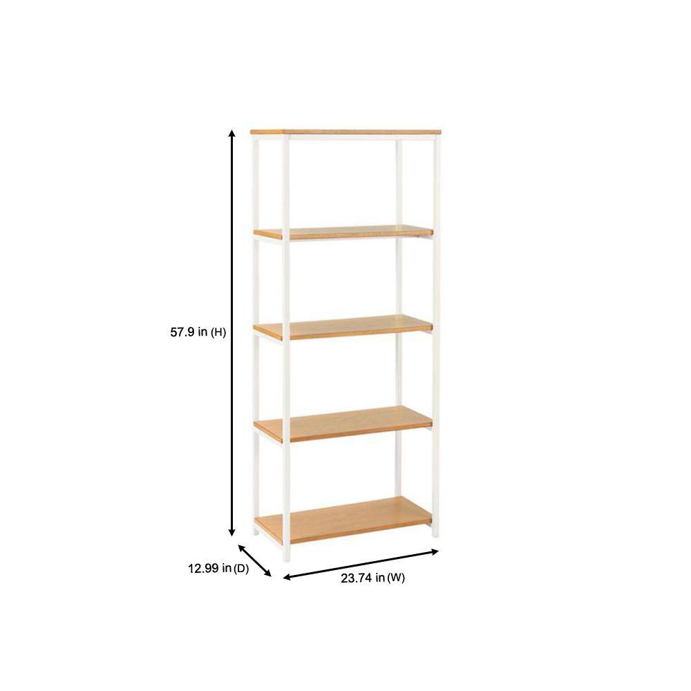 StyleWell Donnelly WhiteNatural 5-shelf Accent Bookcase with Open Back (58 in. H) SR9002WH