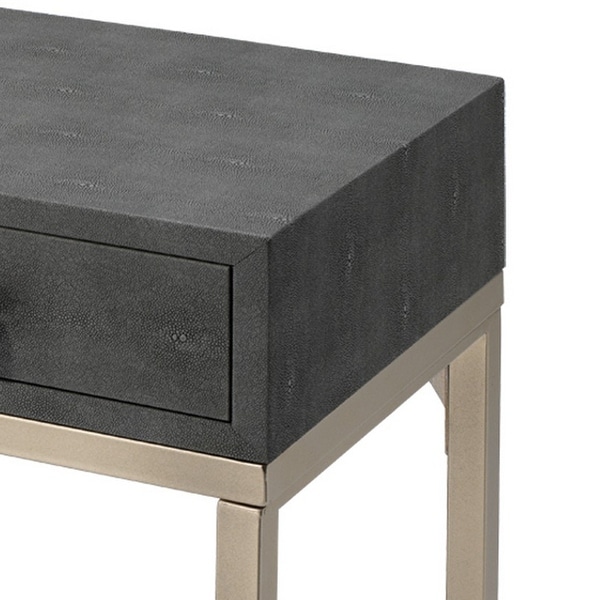 Side Table with One Drawer and Metal Base， Gray