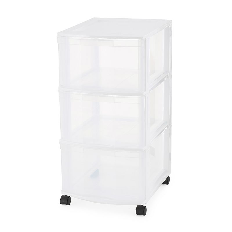 Gracious Living Resin Clear 3 Drawer Storage Chest System with Casters， White