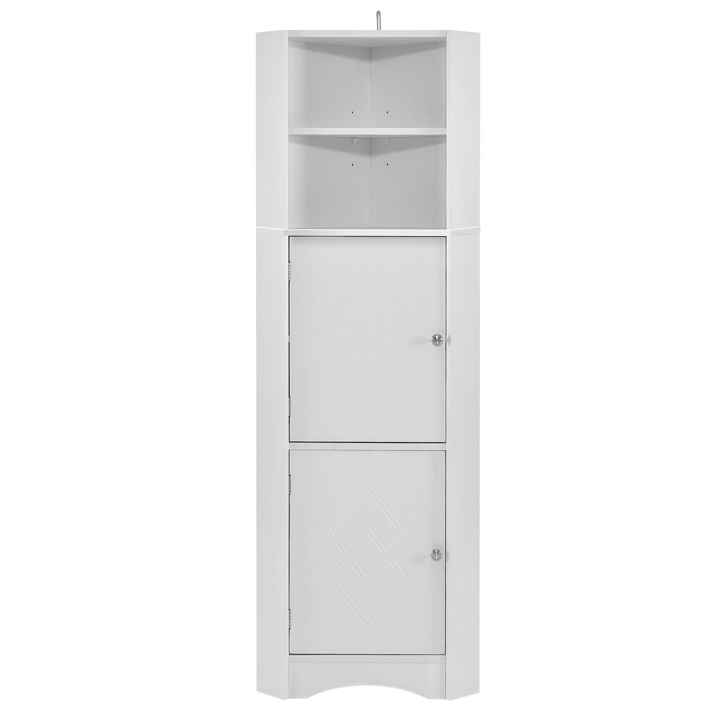 Tall Bathroom White Corner Cabinet  Freestanding Floor Storage Organizer Bookcase with Adjustable Shelves and Doors for Office