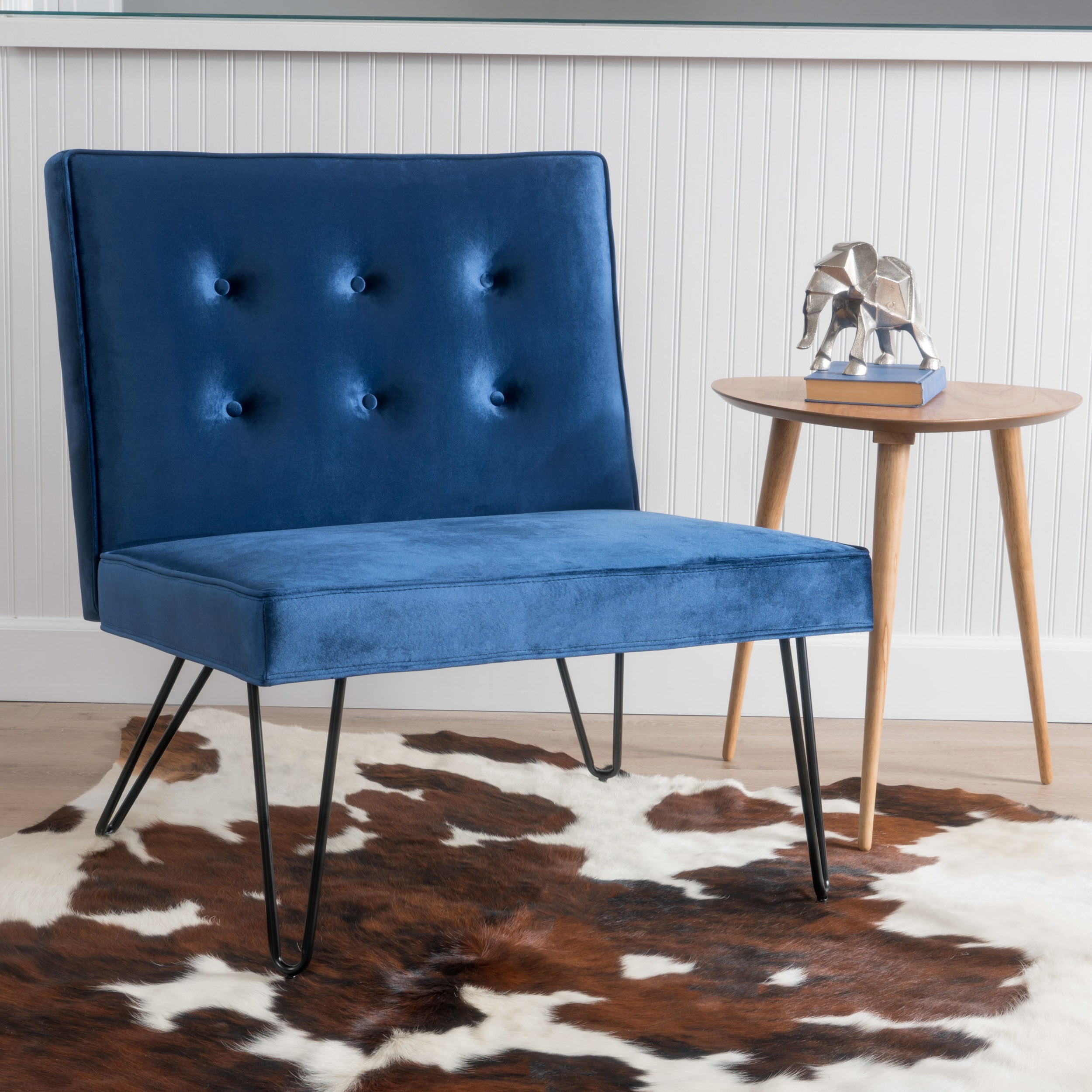 DuSoleil Modern Button Tufted Armless Velvet Accent Chair with Hairpin Legs