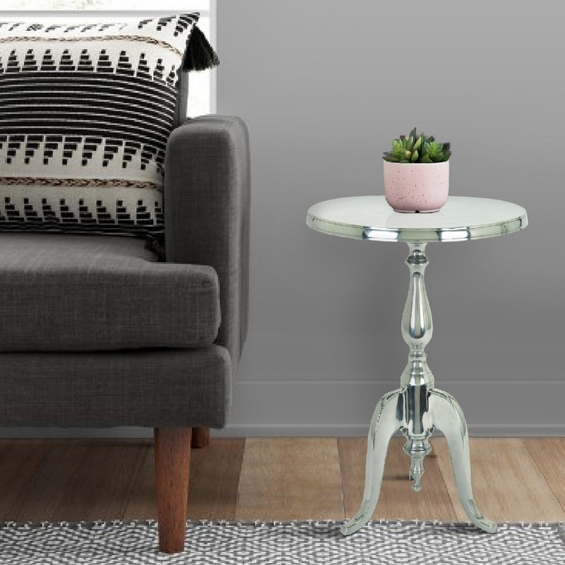 Aluminum Accent Table with Pedestal Base， Silver