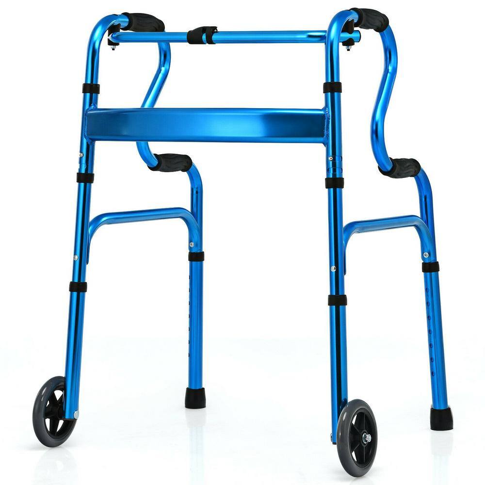 WELLFOR Folding Aluminum Wheeled Stand-Assist Walker in Blue SP-HPY-0602BL