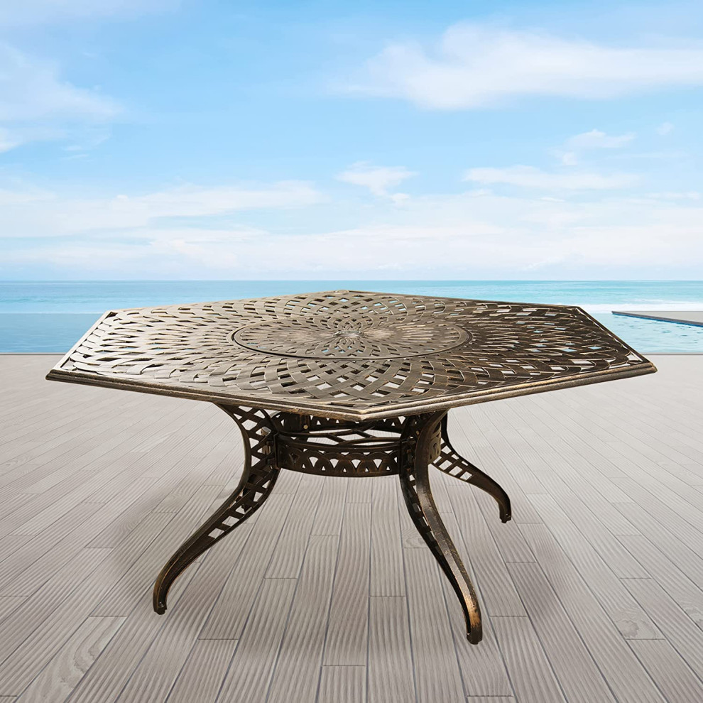 Modern Outdoor Dining Table  Hexagonal Patterned Top With Lazy Susan   Transitional   Outdoor Dining Tables   by Decor Love  Houzz