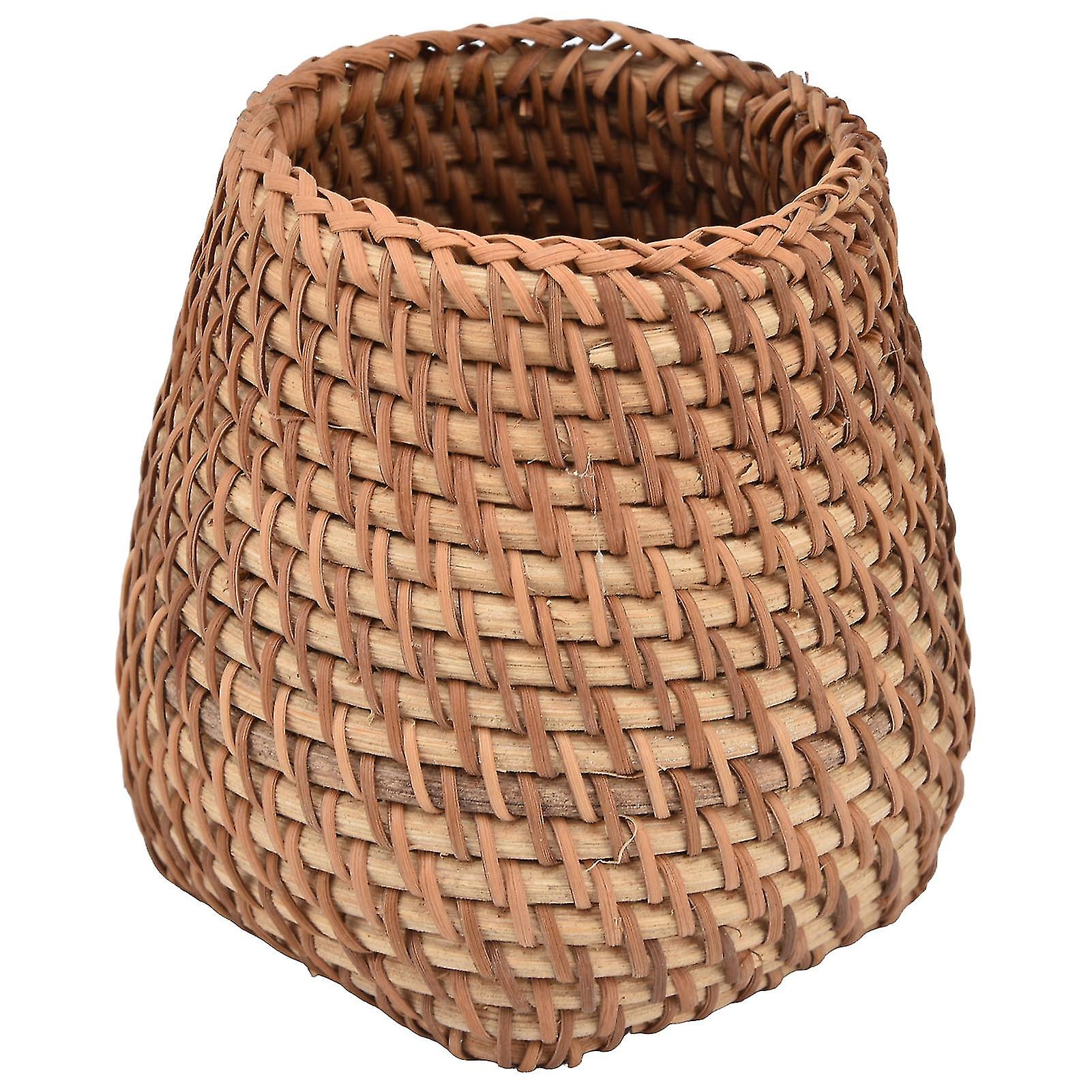 Rattan Pen Holder Hand Woven Cylindrical Desk Organizer Office Home Tea Set Storage Basket