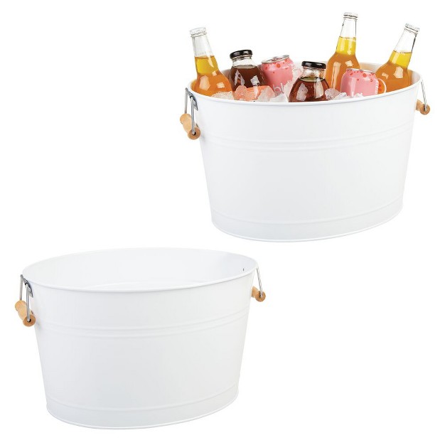 Mdesign Large Metal 4 75 Gal Beverage Tub Cooler Bamboo Handles 2 Pack White