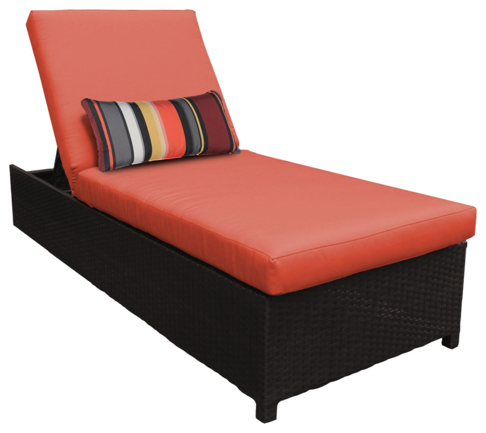 Belle Wheeled Chaise Outdoor Wicker Patio Furniture in Aruba   Tropical   Outdoor Chaise Lounges   by TKClassics  Houzz