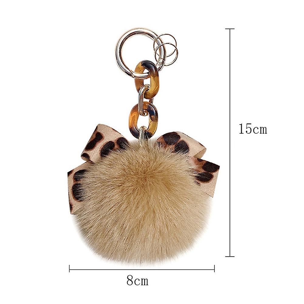 Stylish Soft Plush Key Ring Leopard Pattern Bowknot Keychain Car Ornament Pendant Accessory For Ladies Girls Women Champagne