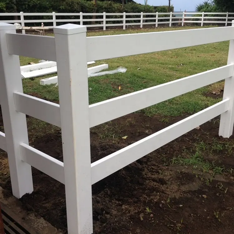 Vinyl Horse Fence Rail Post Plastic PVC Lattice Factory Supply 1.5 X 3.5 Top 3 Rails Black Pvc Coated Cheap Farm Fence Modern