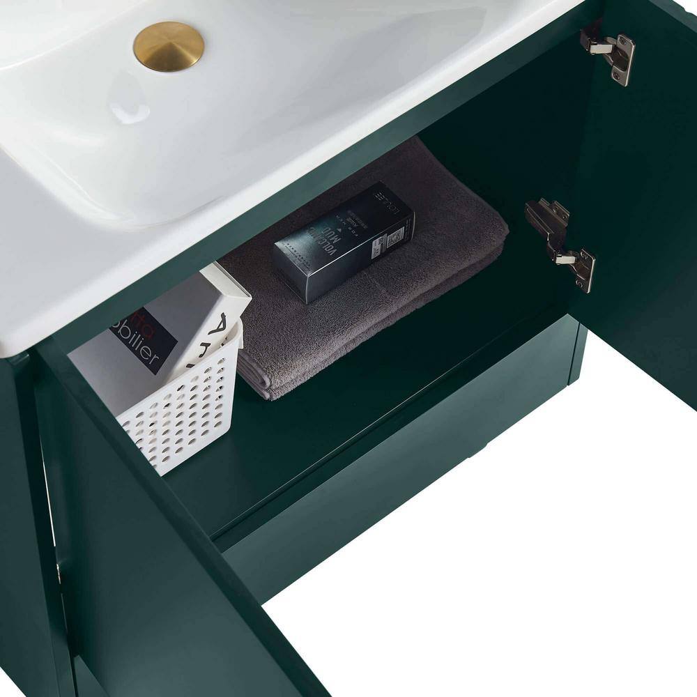 FINE FIXTURES Venezian 30 in. W x 18.11 in. D x 33 in. H Bathroom Vanity Side Cabinet in Green with White Ceramic Top VN30GN-VNHA1SB