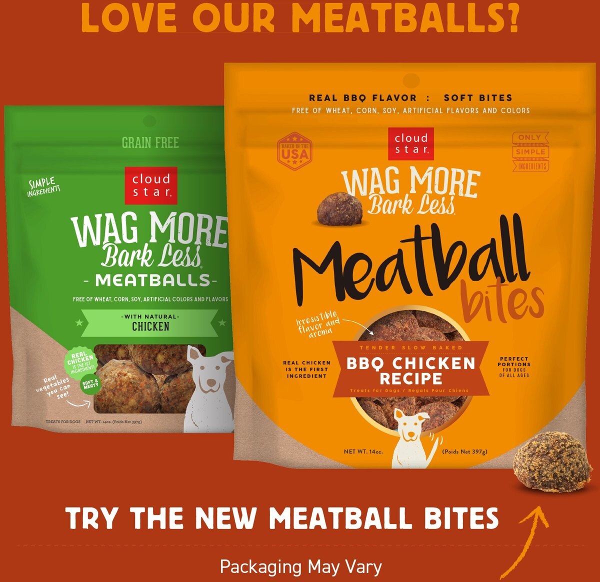 Cloud Star Wag More Bark Less BBQ Chicken Meatballs Recipe Grain-Free Dog Treats