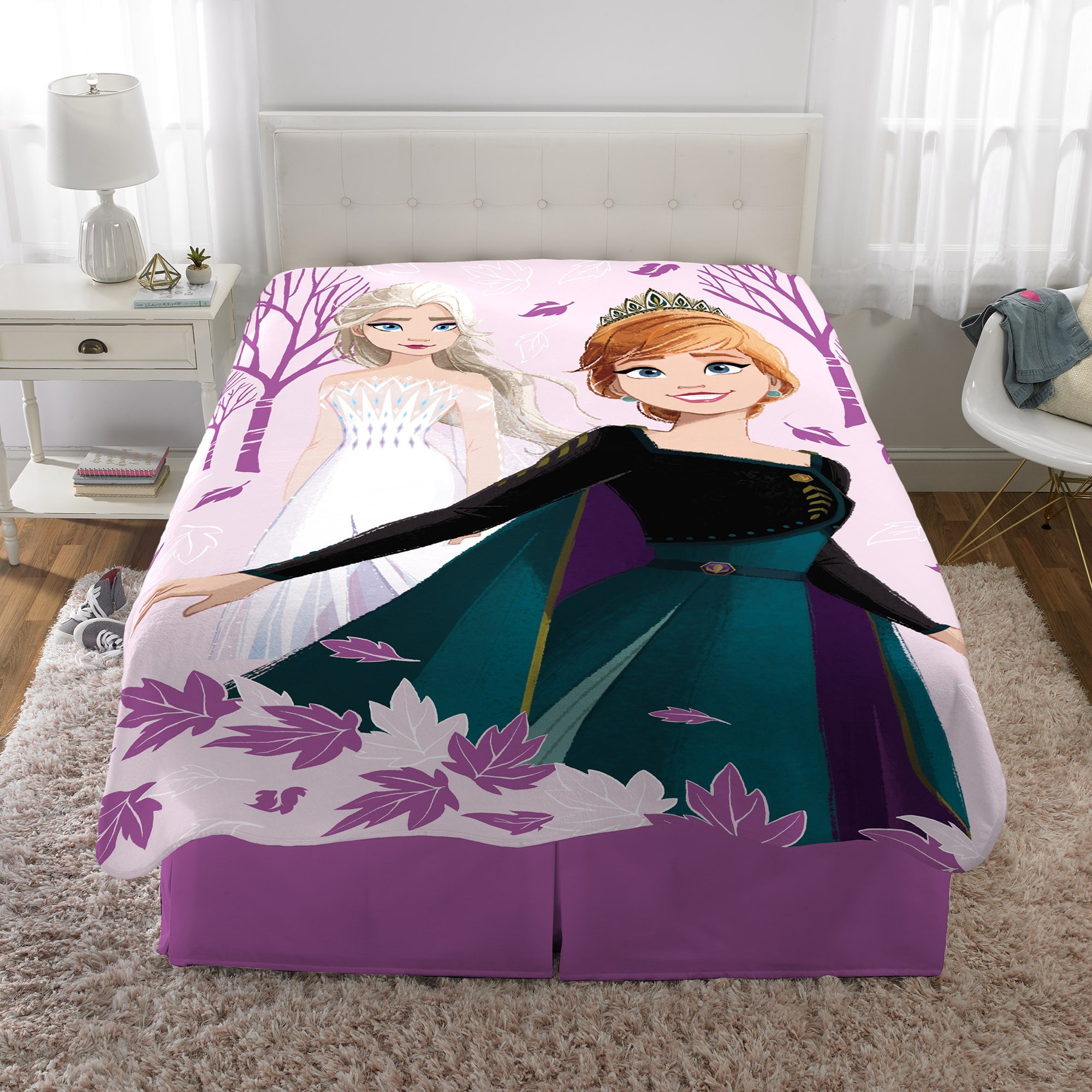 Disney Frozen Kids Plush Twin/Full Blanket， 62 x 90， Purple