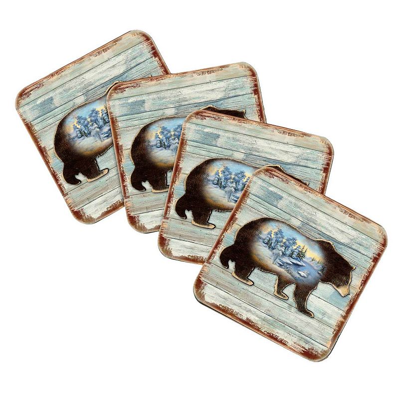 Bear Wooden Cork Coasters Gift Set of 4 by Nature Wonders