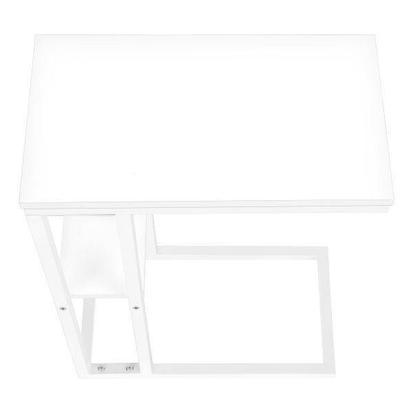 Accent Table， C-shaped， End， Side， Snack， Living Room， Bedroom， White Laminate， White Metal， Contemporary， Modern