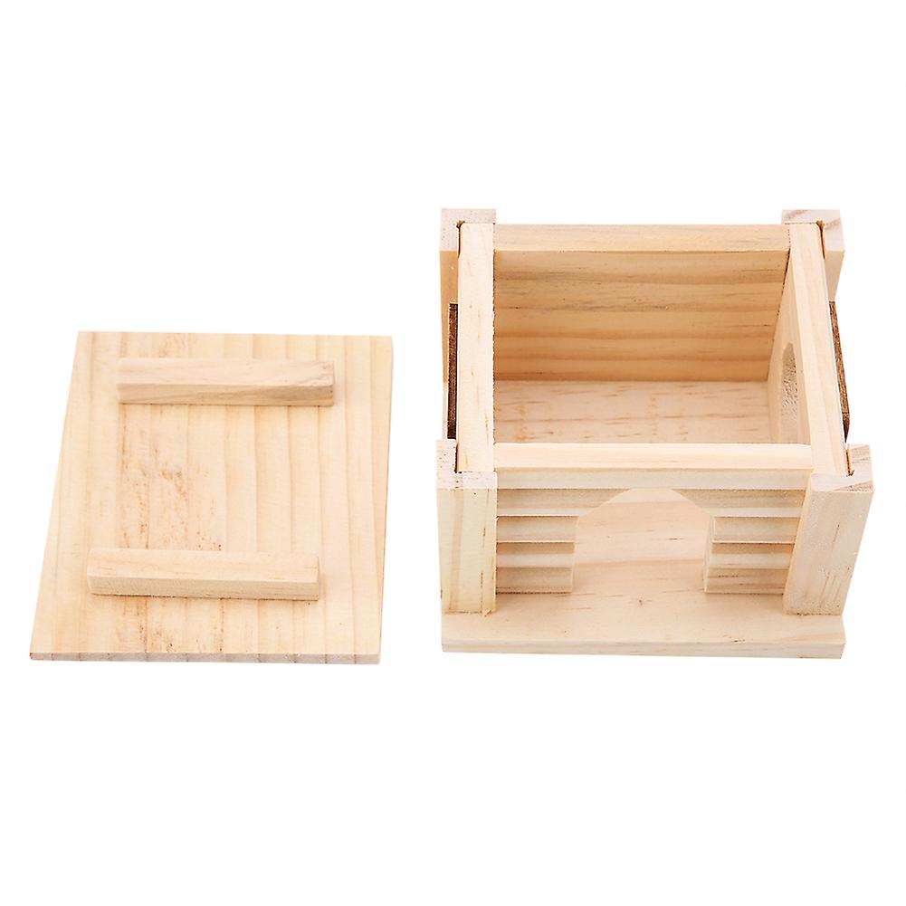 1pc Natural Wooden Hamster House Flat Top Cabin Rat Hut Mouse Cage For Small Pet Toys