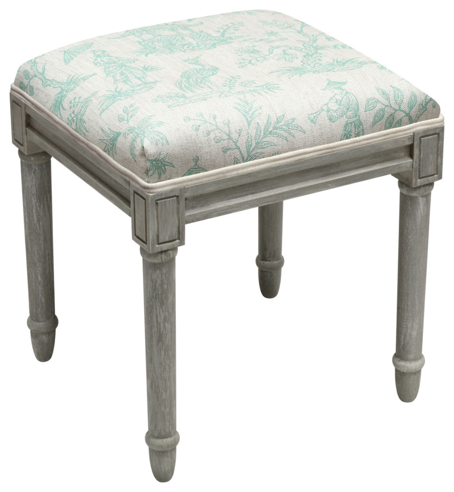 Cathay Aqua  Linen Upholstered Vanity Stool   Asian   Vanity Stools And Benches   by 123 Creations  Houzz