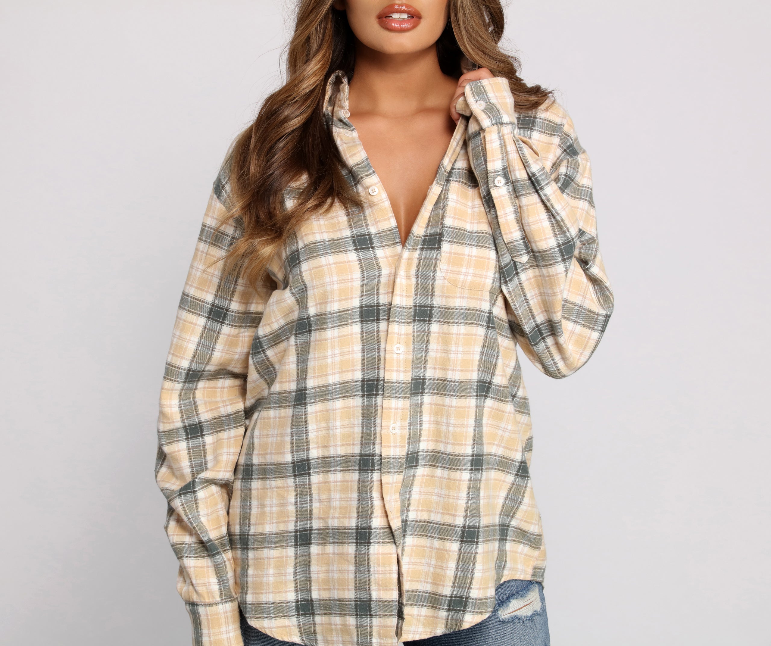 Effortlessly Edgy Mood Button-Up Flannel Tunic