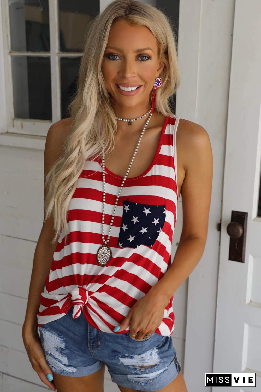 Red Pocket Patch Stars & Stripes Tank Top