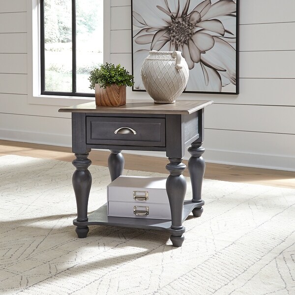 Ocean Isle Slate Weathered Pine Drawer End Table