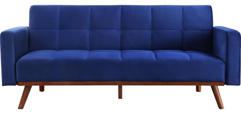 Benzara BM250386 Adjustable Sofa With Fabric Upholstery/Square Stitching  Blue   Midcentury   Sofas   by Uber Bazaar  Houzz