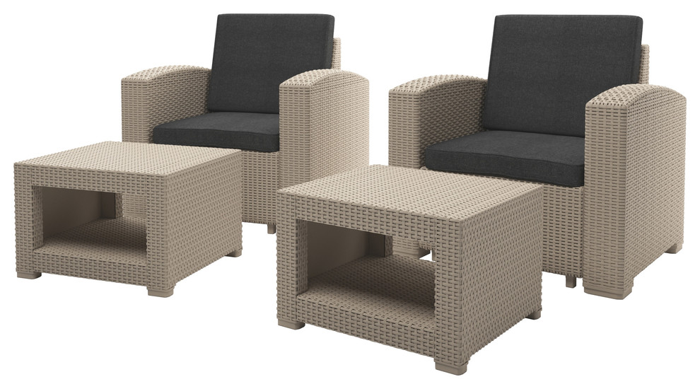 4pc   Weather Chair  Ottoman Patio Set With Dark Grey Cushions   Tropical   Outdoor Lounge Chairs   by CorLiving Distribution LLC  Houzz