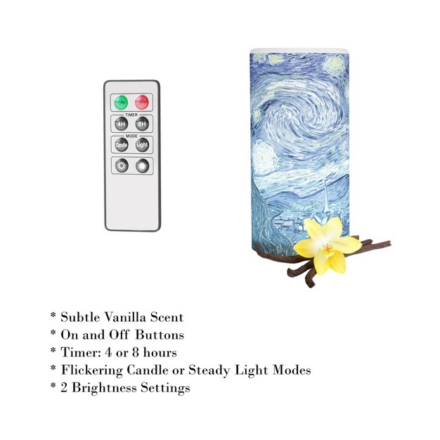 Hastings Home Led Starry Night Candle With Realistic Flameless Light Remote Control Timer And Vanilla Scent Blue And White