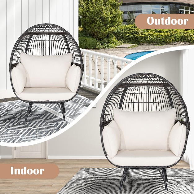 Costway Patio Oversized Rattan Wicker Egg Chair Lounge Basket 4 Cushion Indoor amp Outdoor