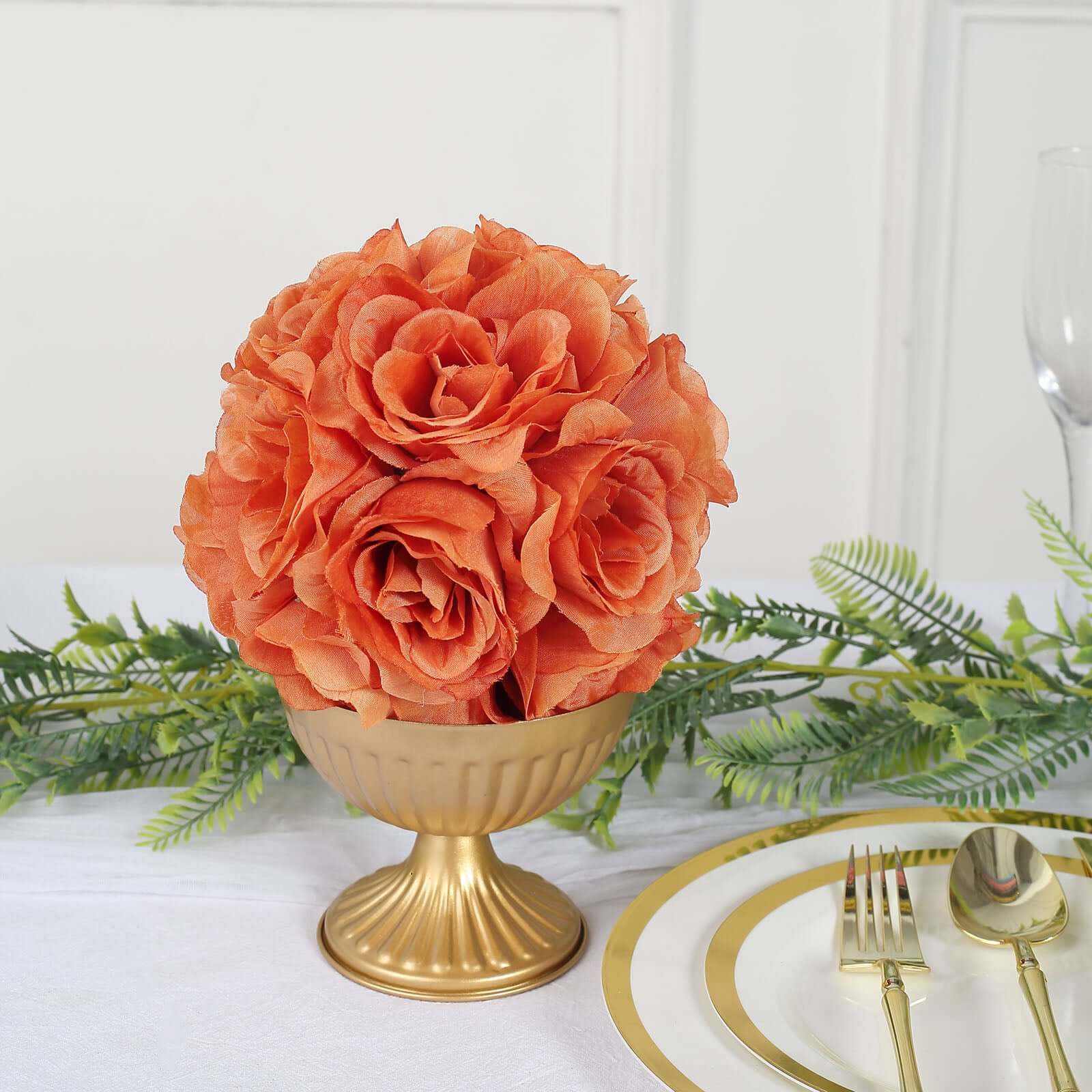 2 Pack Terracotta (Rust) Artificial Silk Rose Kissing Ball, Faux Flower Ball 7