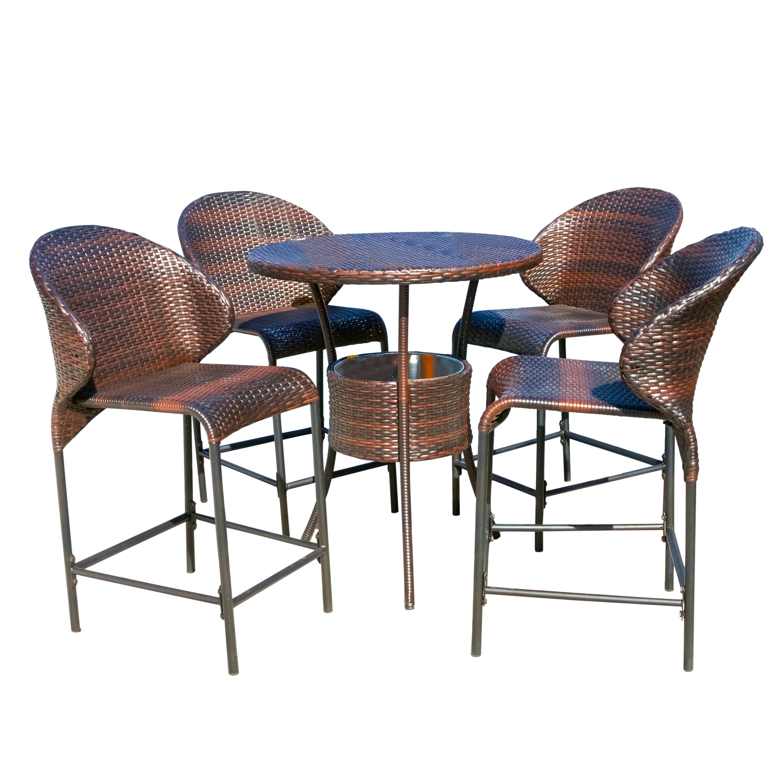 Bennett Outdoor 5-Piece Multi-Brown Wicker Bistro Bar Set with Ice Bucket