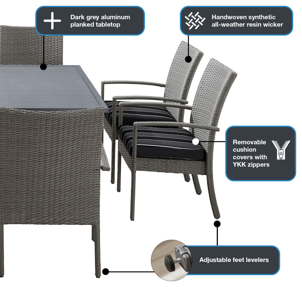 OVE Decors Monaco 9 Piece Dining Set in Dark Grey   Tropical   Outdoor Dining Sets   by OVE Decors  Houzz