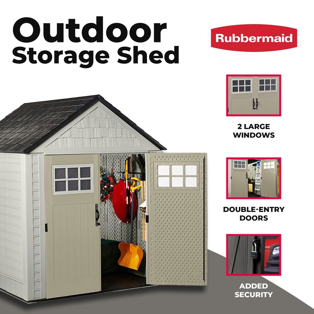 Rubbermaid 7x7 Ft Durable Weather Resistant Resin Outdoor Storage Shed  Sand   260