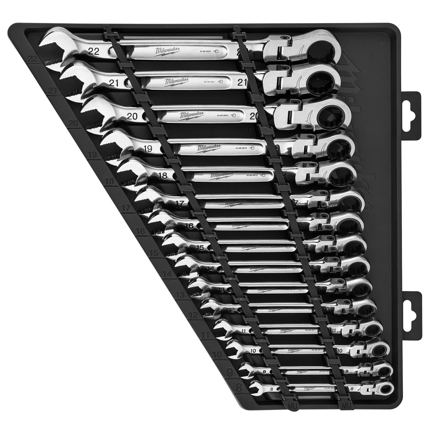 48-22-9513 Flex Head Ratcheting Metric Combination Wrench Set – 15 PC