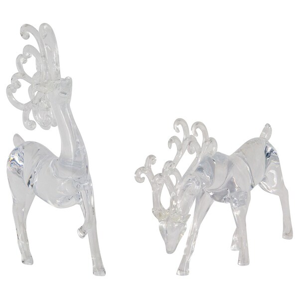 Set of 2 Clear Standing Reindeer Christmas Figurines 9.25Inch