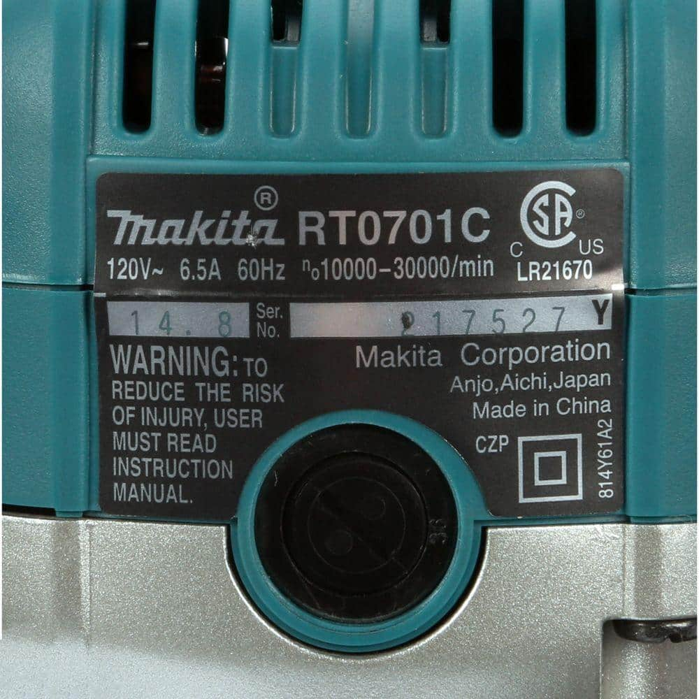 Makita 6.5 Amp 1-1/4 HP Corded Fixed Base Variable Speed Compact Router with Quick-Release RT0701C