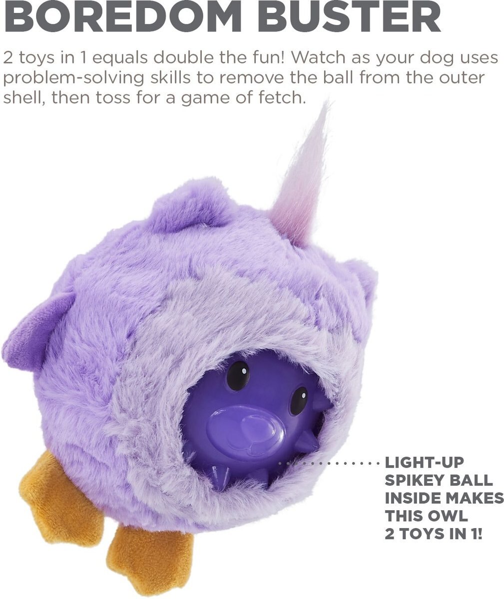 Outward Hound Unbelieva-Ball Owl Interactive Plush Toy with Light Up Ball Dog Toy， Purple