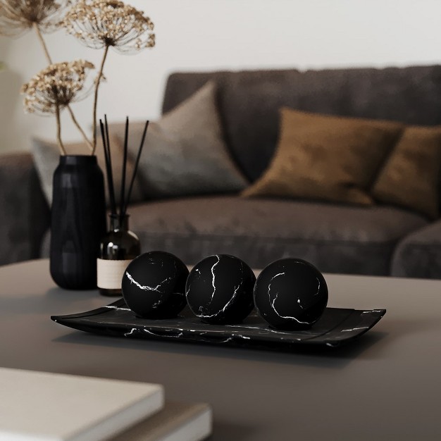 Creative Scents Matte Black Home Decor Tray And Orb Set