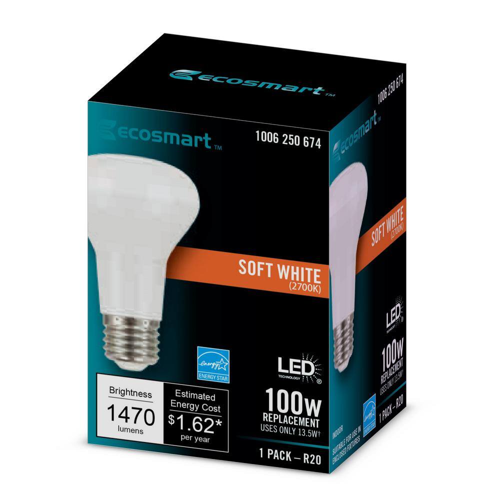 EcoSmart 100-Watt Equivalent R20 CEC Dimmable LED Light Bulb in Soft White (1-Bulb) A20R20100WT2001