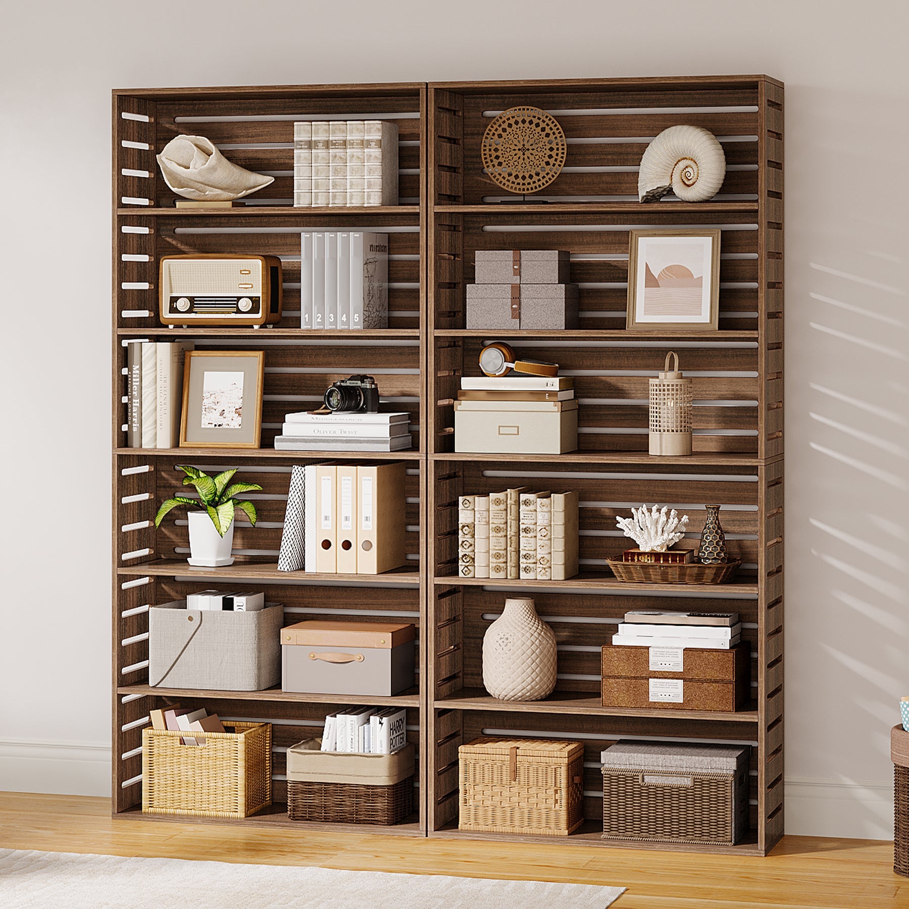 71 Bookshelf, 6-Tier FreeStanding Wood Bookcase Etagere Display Shelf