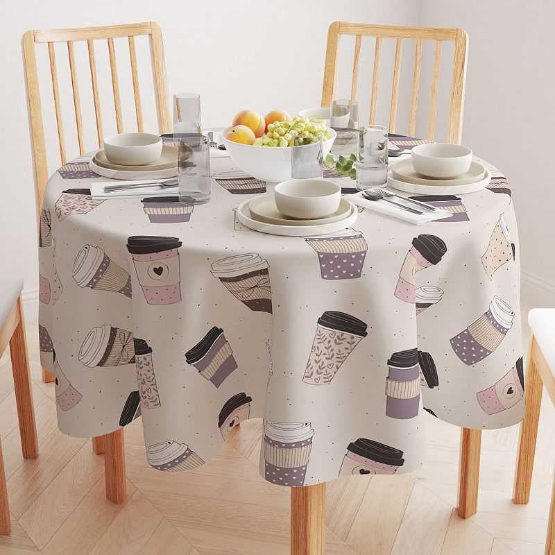 Round Tablecloth， 100% Polyester， 60 Round， Coffee To Go