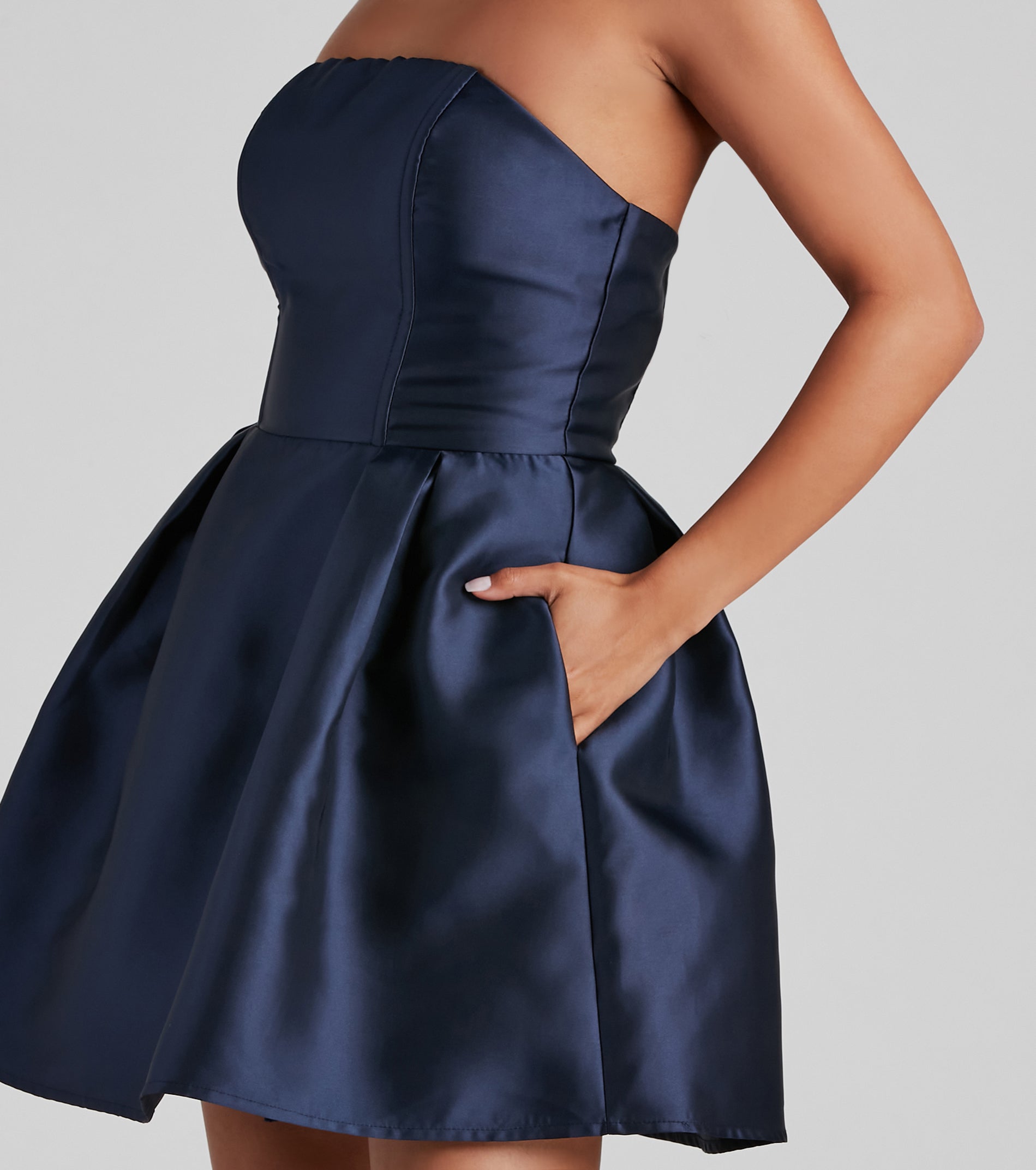 Hadley Strapless Pleated Satin Party Dress