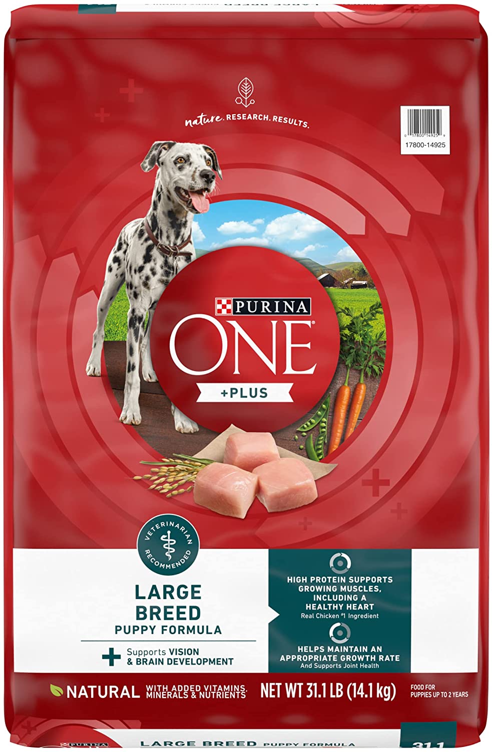 Purina ONE Natural， High Protein， Large Breed Dry Puppy Food， +Plus Large Breed Formula - 31.1 lb. Bag