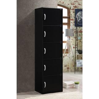 HODEDAH 59 in. Black Wood 5-shelf Standard Bookcase with Doors HID5 BLACK