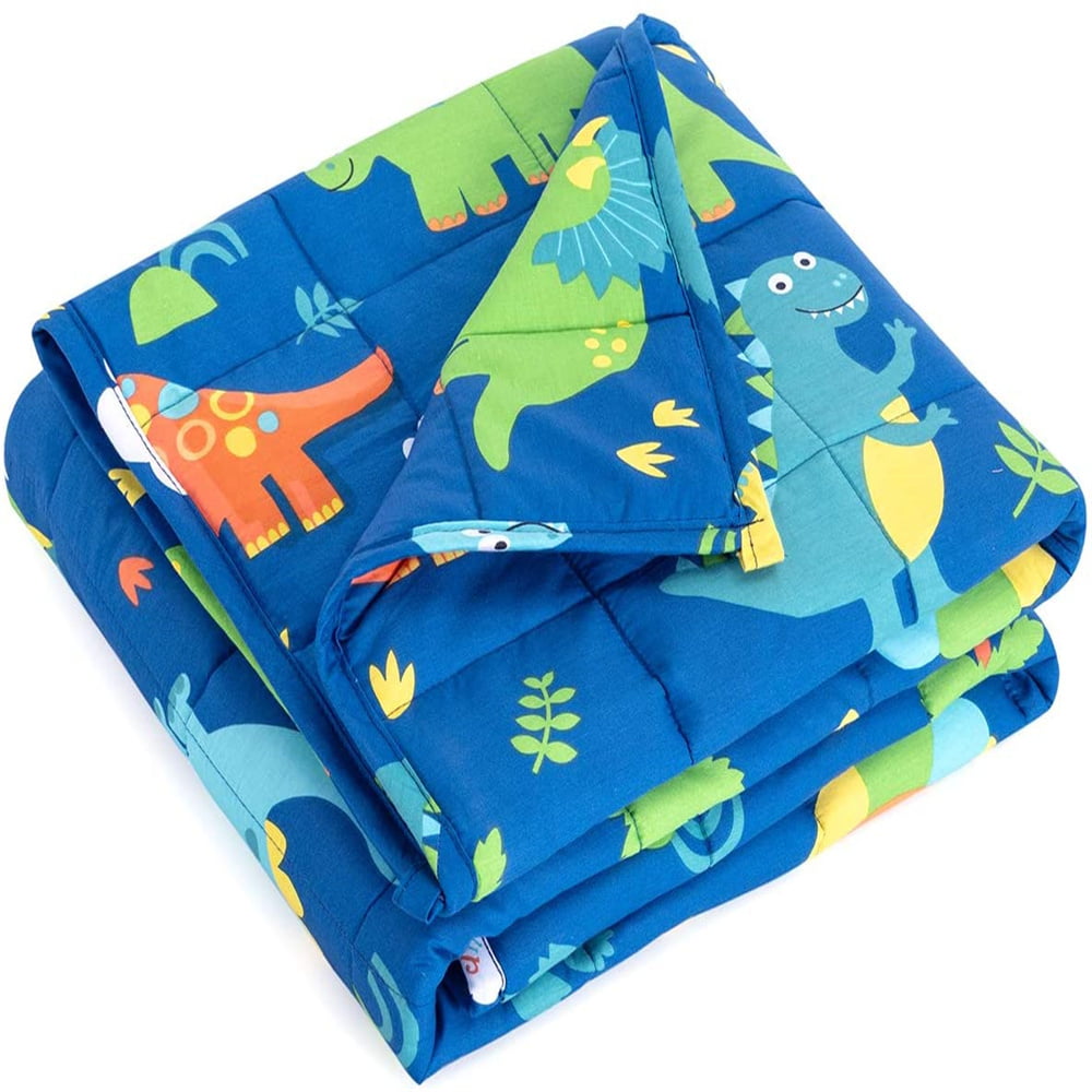 Anjee Weighted Blanket for Kids， 3 lbs Kids Weighted Blanket 100% Soft Cotton Breathable All Season Throw， Blue Dinosaur 36x48 inches