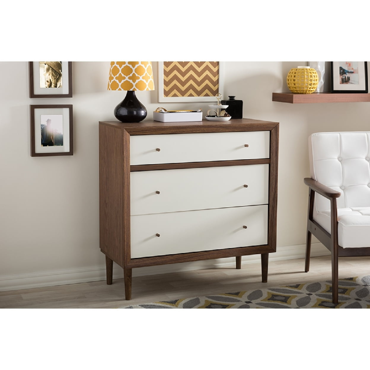 Baxton Studio Harlow 3 Drawer Bedroom Chest