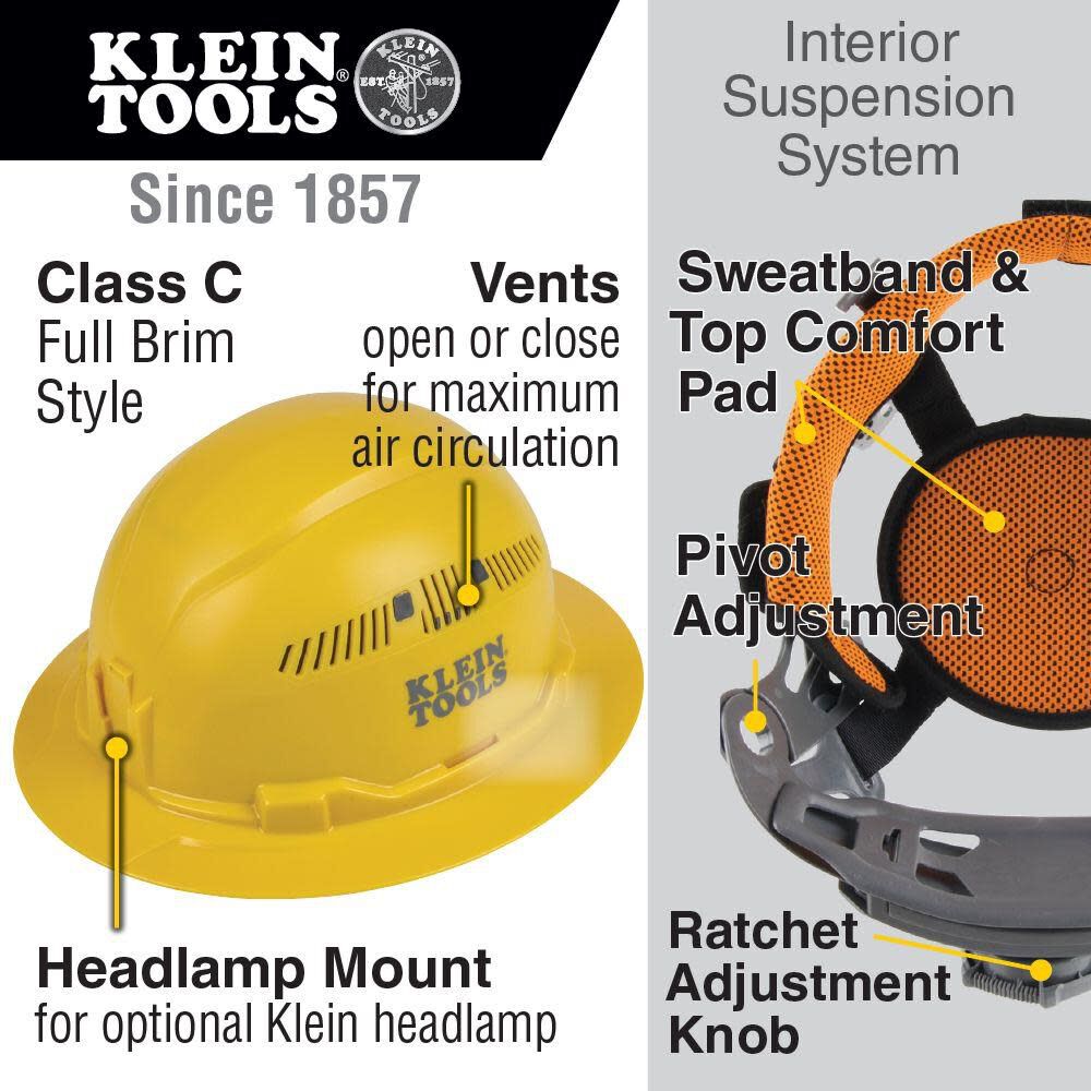 Klein Tools Hard Hat Vented Full Brim Yellow 60262 from Klein Tools