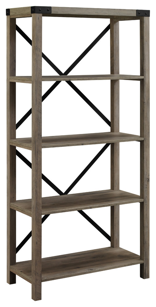 64 quotFarmhouse Metal X Bookcase   Industrial   Bookcases   by Walker Edison  Houzz
