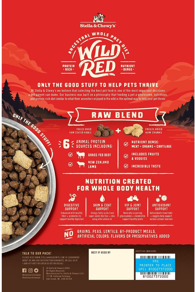 Stella and Chewy's Wild Red Raw Blend Kibble Grain-Free Red Meat Recipe Dry Dog Food