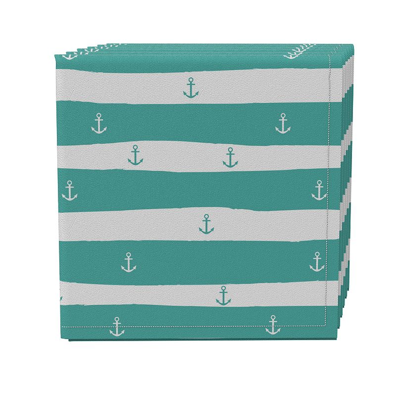 Napkin Set of 4， 100% Cotton， 20x20， Marine Anchors Stripe