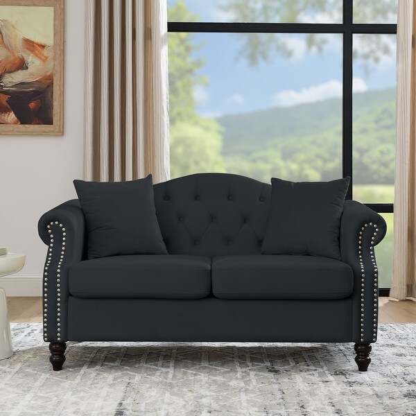 Chesterfield Sofa Black Velvet for Living Room